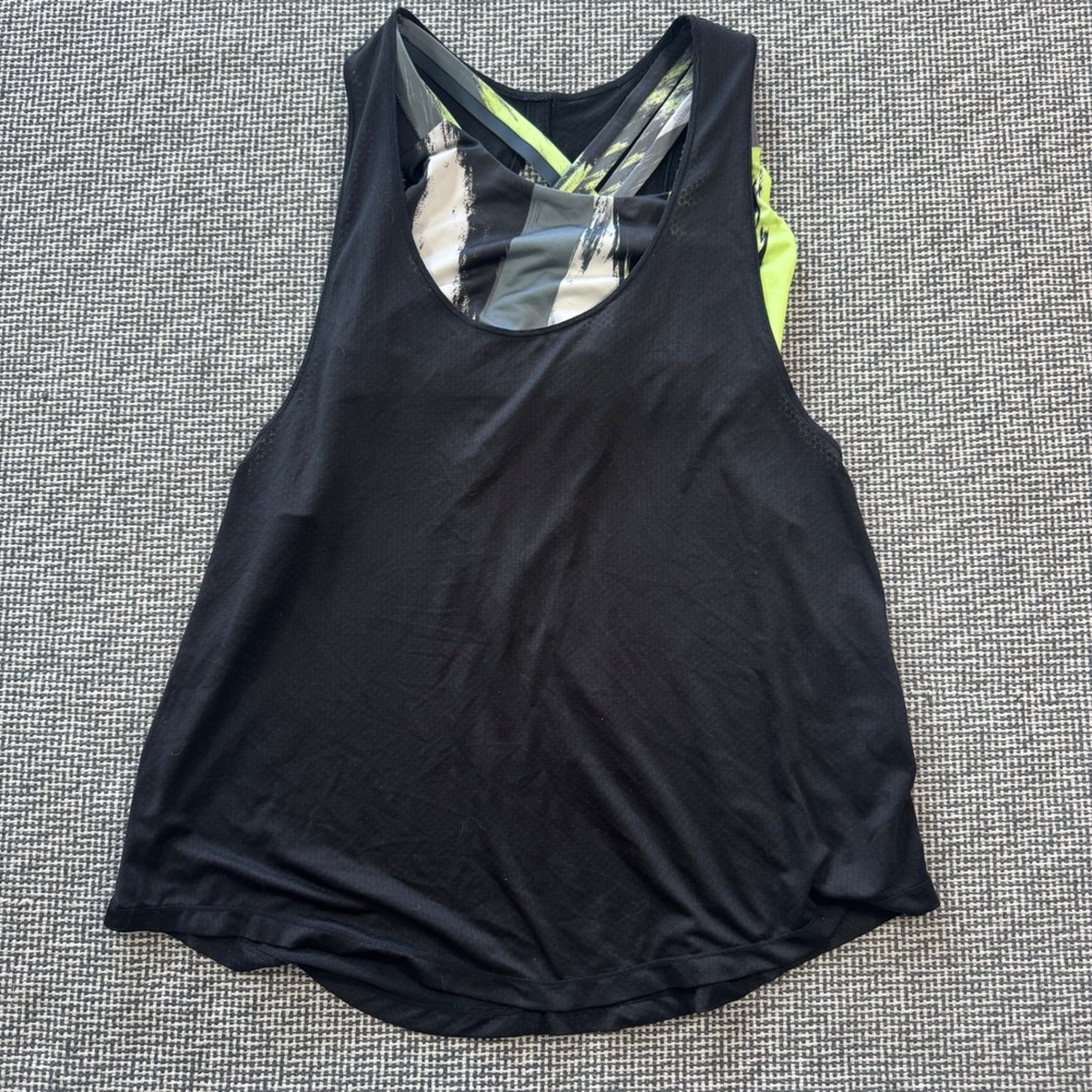 Marika Mia Sport Womens 2-in-1 Tank Top Built-in Sports Bra Black Lime Green M